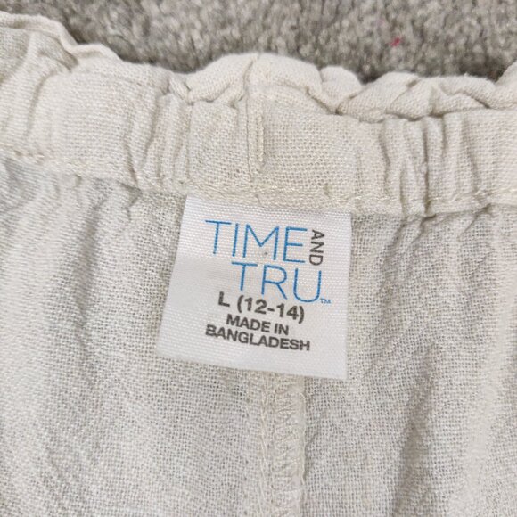Time and Tru Women's Pants Sz L White Linen Rayon Wide Leg Drawstring Resortwear - Picture 2 of 10